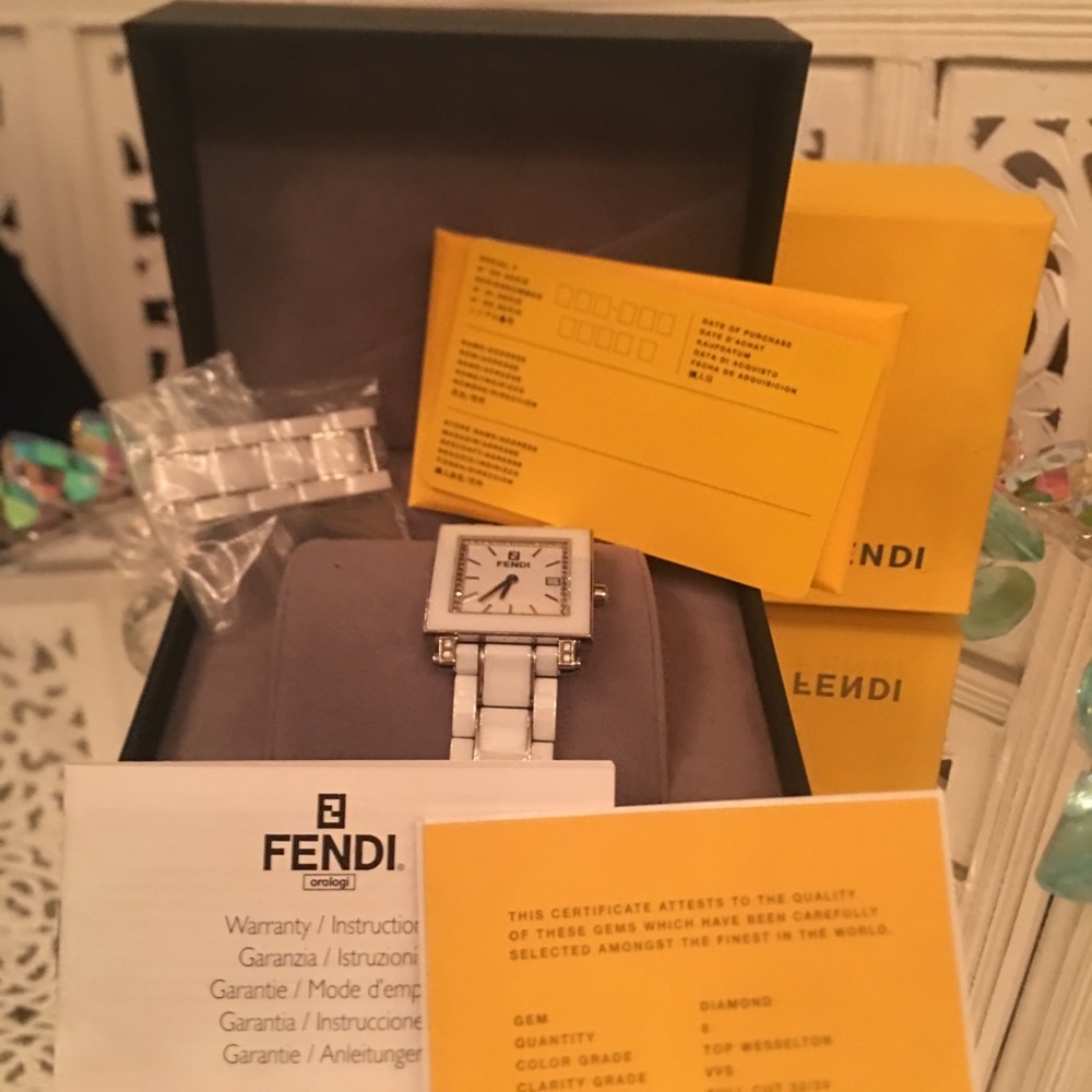 Diamond Fendi Watch - White